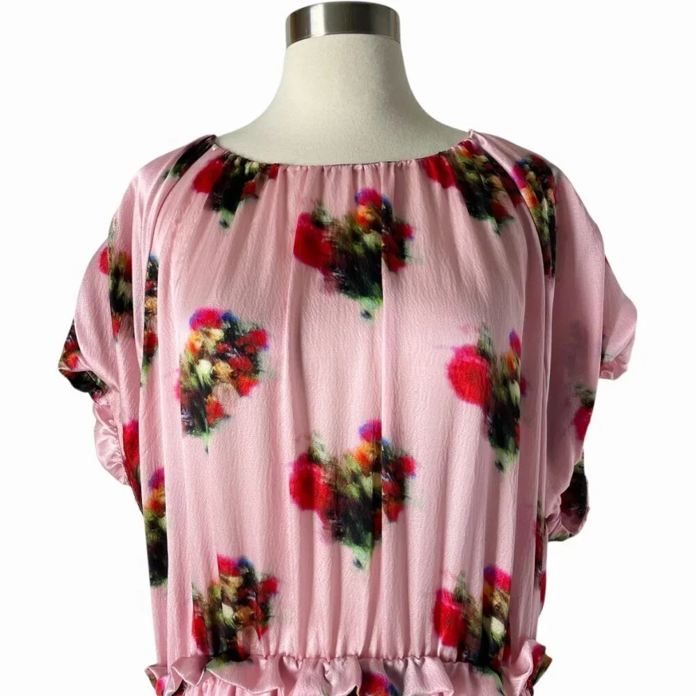 Adam Lippes Ruffle Floral Dress Pink Silk Midi - Picture 7 of 15